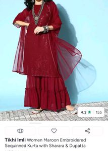 Maroon Sequinned Kurta Set with Sharara