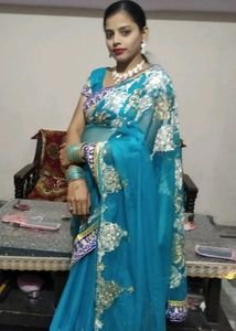 Elegant Teal Embroidered Saree