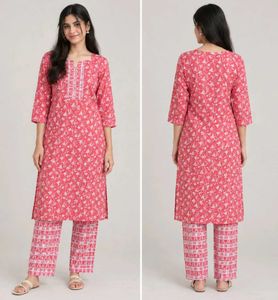 Pink Floral Kurta - Salwar Suit Set