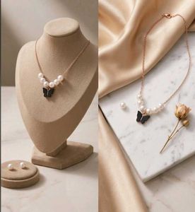 Pearl Butterfly Necklace and Earrings Set