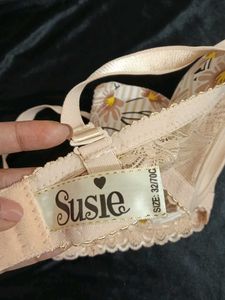 Floral Print Bra with Lace Trim