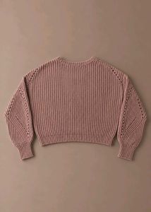 DUSTY ROSE OPENWORK CROPPED KNIT SWEATER