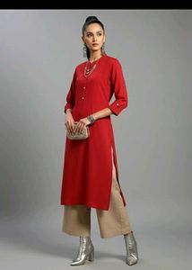 Elegant Red Kurti with 3/4 Sleeves