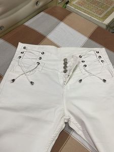 Lace-up Waist White Jeans
