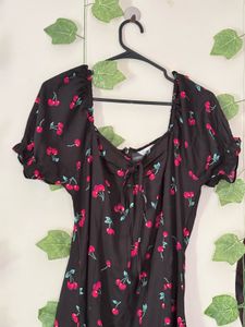 Cute Cherry Print Midi Dress