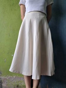 Elegant Cream A-Line Midi Skirt