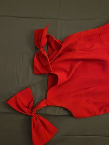 Classic Red Skater Dress with Shoulder Bow Detail