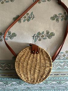 Woven Straw Round Crossbody Bag