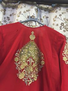 Festive wear red Pakistani suit with chudidar pant