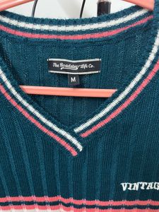 Vintage Teal Striped Knit Vest
