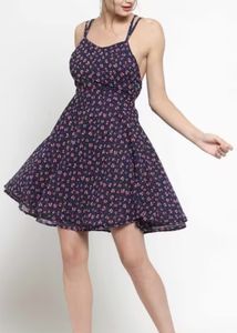 Navy Floral Print Summer Dress