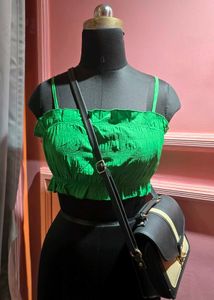 Trendy Green Ruffled Crop Top