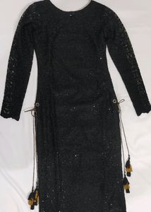 Black Floral Net Kurta (Women)