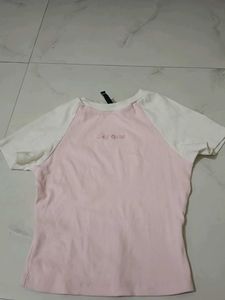 Pink & White "Self Care" crop tshirt