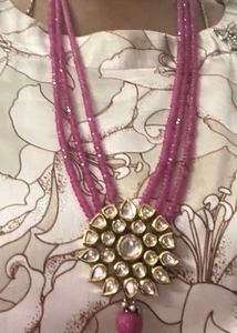 Pink Onyx stone and Kundan Necklace set
