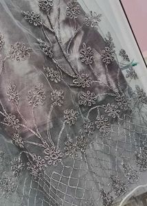 Elegant Smoky Grey Embroidered Party Wear Gown