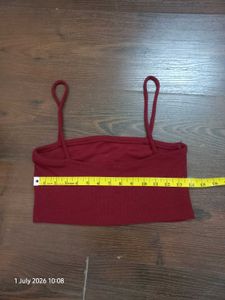 Maroon Ribbed Spaghetti Strap Crop Top