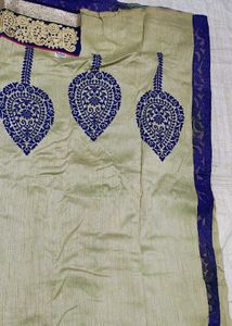 Elegant Pastel Green &amp; Royal Blue Saree