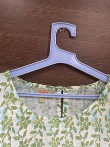 Floral Print Cotton Kurta with Flared Sleeves