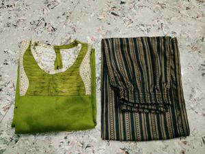 Green Kurti with Striped Pants