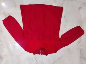 Chic Red Lace Yoke Top