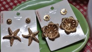 Gold Tone Stud Earring Set