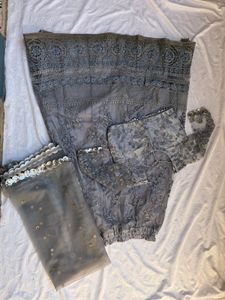 Elegant Grey Embroidered Lehenga Choli Set