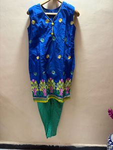 new Blue Kurta Set with Green Pants