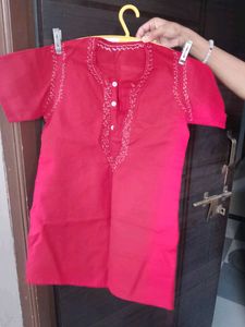Vibrant Red Embroidered Kurti