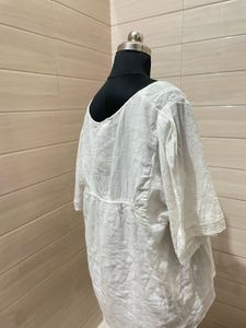 Oversized White Embroidered Cotton Kurta