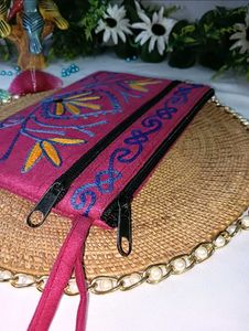 Embroidered Pink Hand Purse