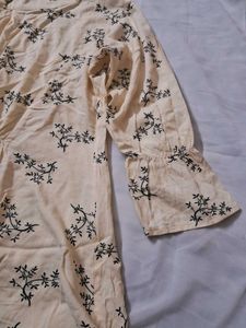 Butter Yellow Floral Printed Cotton Blend Kurti