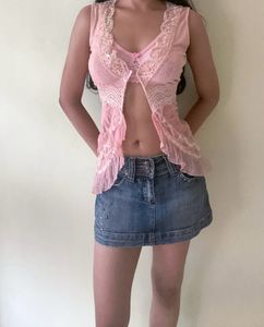Sheer Lace Trim Pink Top