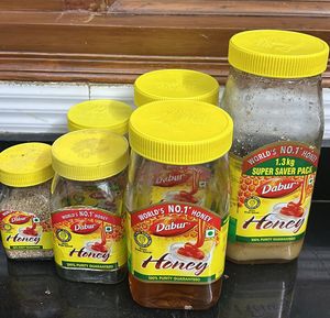 Set Of 4 Dabur Honey Empty Glass Jars With Lid