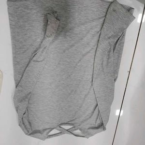 Grey Star Print T-Shirt with Criss-Cross Back