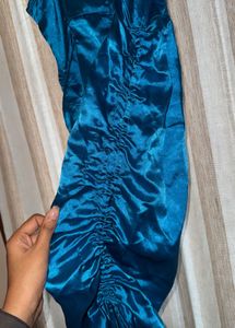Stunning Teal Ruched Satin Dress