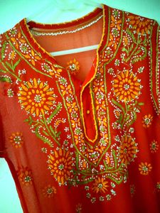 Embroidered Red Kurta with dupatta