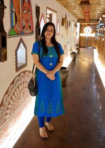 38size Vibrant Blue Kurta with Green Accents