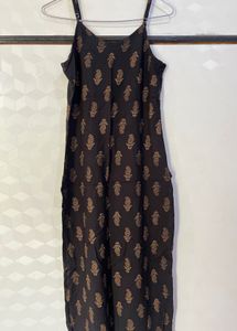Black Strapless Paisley Print Kurta