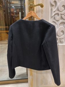 Chic Black Cropped Jacket with Gold Buttons