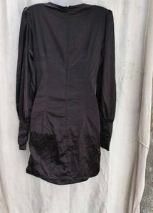 I. Chic Black Ruched Satin Dress
