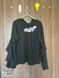 Elegant Black Ruffle Sleeve Top