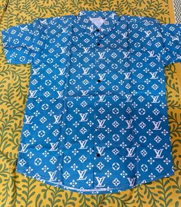 Stylish Blue LV Print Shirt