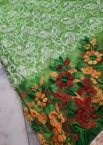 full net embroidery design Green Saree