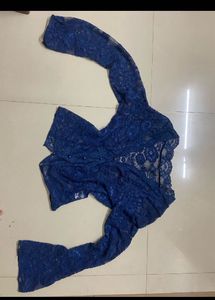 SAVANA y2k Stylish Blue Lace Crop Jacket