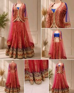 Red & Gold Brocade Lehenga Set with Jacket