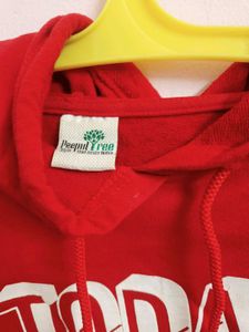 Red Cropped Hoodie with Smiley