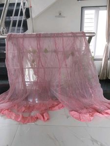 Pink  mosquito net with Ruffle Border