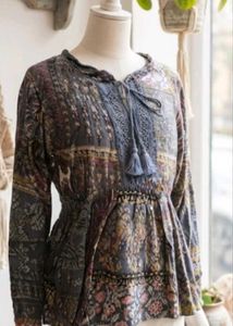 Bohemian Print Smocked Waist Jacket