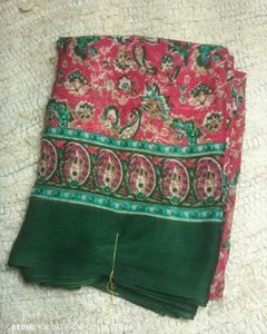 Elegant Red &amp; Green Printed Saree
